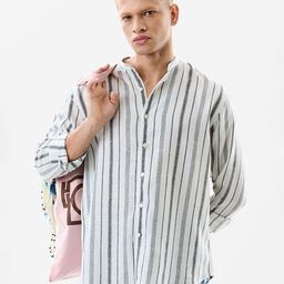 Snitch Men Vertical Striped Mandarin Collar Casual Shirt-image-61