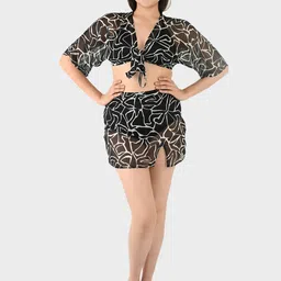 Blissence Abstract Printed Tie Up Crop Top & Skirt-image-19