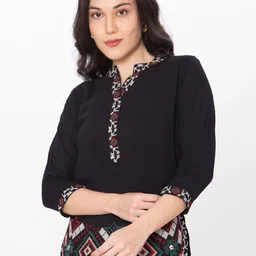HAUTEMODA Women Solid Embroiderd Short Cotton Top-image-46