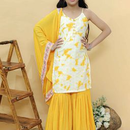 Kalp Girls Ethnic Motifs Embroidered Regular Thread Work Pure Cotton Kurta with Sharara & With Dupatta-picture-16