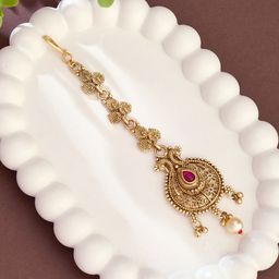 ATIBELLE Gold-Plated Kundan Studded Maang Tikka Head Jewellery-image-41