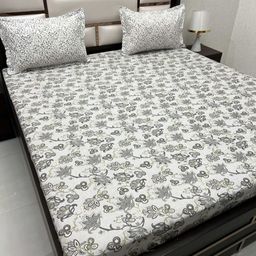 Pure Decor Grey & White Floral 300 TC King Bedsheet with 2 Pillow Covers-image-45