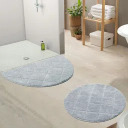 Saral Home 2-Pcs Grey Pure Cotton Antiskid Bath Rugs-52