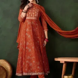 HERE&NOW Women Floral Printed Regular Thread Work Kurta Set-picture-22
