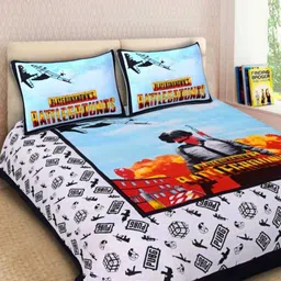 Aura White And Blue Printed Pure Cotton 144 TC Queen Bedsheet Set 2.10cm X 2.30 m-image-54