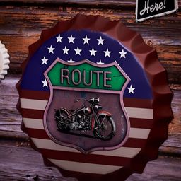 eazy wagon Blue & White Route 66 US flag Printed Metal Bottle Caps Wall Hangings-image-31