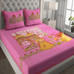 UNIQCHOICE Pink & Orange Floral Printed Cotton 120 TC Queen Bedsheet Set 2.35 m x 2.15 m-picture-23