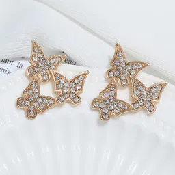 GOLDIWALA Korean Gold-Plated Cubic Zirconia Studded Butterfly Shaped Studs-picture-25