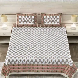 SHOOLIN Beige & White Ethnic Motifs 160 TC King Bedsheet with 2 Pillow Covers-image-17