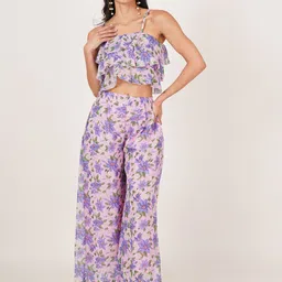 U&F Floral Printed Square Neck Top With Palazzos Co-Ords-picture-10