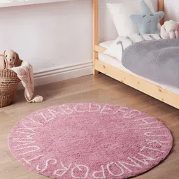 THEGASBH Pink Abstract Printed Tufted Cotton Round Shaped Shaggy Carpet-picture-7