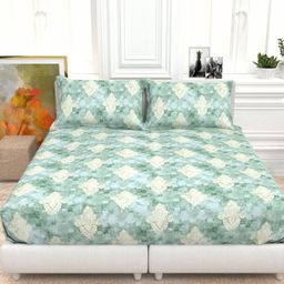 THE WHITE MOSS Green & Beige Ethnic Cotton 210 TC Double King Bedsheet Set-2.75 m x2.75 m-image-96