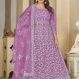 Warthy Ent Floral Embroidered Net Semi-Stitched Dress Material-picture-40