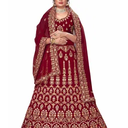 Maroosh Embellished Thread Work Unstitched Lehenga & Blouse With Dupatta image 1