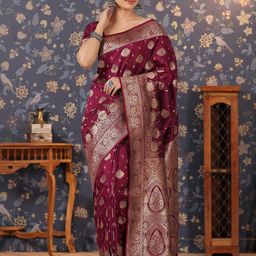 House of Pataudi Women Woven Design Zari Banarasi Sarees-picture-0