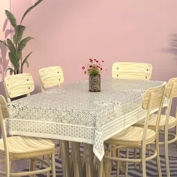 Kuber Industries Cream-Coloured 2 Pieces Ethnic Motifs Printed Cotton 6-Seater Table Cover-24