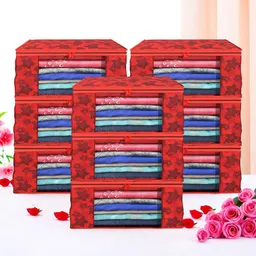 Kuber Industries Red & Grey 9 Pieces Printed Foldable Multi Utility Organisers image 1