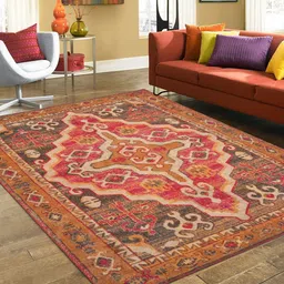 BLANC9 Brown & Red Ethnic Motifs Printed Cotton Carpet-4