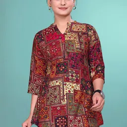 SAKARMAA Checked Mandarin Collar Cotton Longline Top-picture-11