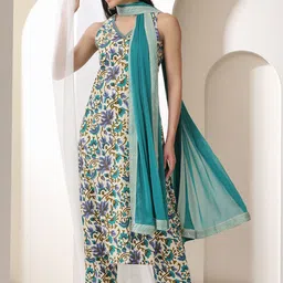 Khushal K Women Floral Printed Cotton Kurta with Trousers & Dupatta-picture-30