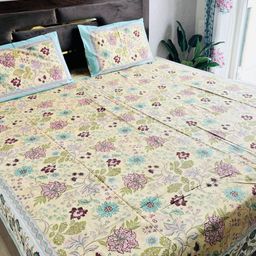 Hawamahal Rajputana Yellow Printed Cotton 200 TC King Bedsheet Set 2.25 m x 2.75 m-image-90