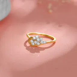 GIVA 18K Yellow Gold Sparkling Leaf Diamond Ring ,Fixed Size, Indian - 12, US - 6-image-2