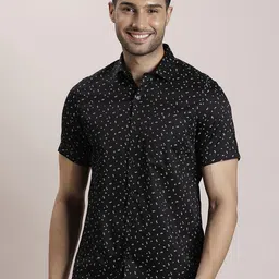 Turtle Men Classic Spread Collar Micro Ditsy Printed Cotton Slim Fit Formal Shirt-image-63
