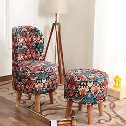 NACIA2 Pieces Green & Pink Ethnic Motifs Printed Cylindrical Shape Wooden Ottomans-29