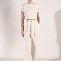 SHOWOFF Round Neck Short Sleeves Top & Trousers With Belt-picture-25