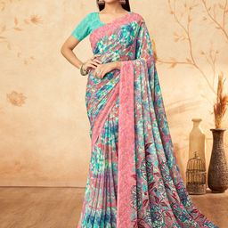 DIVASTRI Floral Poly Georgette Saree-image-85