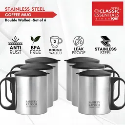 Classic Essentials Silver-Toned & Black Printed Stainless Steel Matte Mugs Set of Cups and Mugs image 3