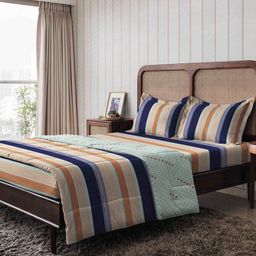 The Happy Pod Blue & Brown Stripe Pure Cotton Single Bedding Set-image-41