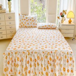 JC HOME White & Orange Colored Floral Printed 140 TC King Bedsheet Set 2 m x 1.8 m-image-91