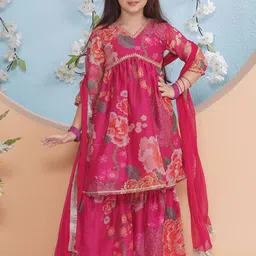 Little Zing Girls Solid Printed Kurta with Palazzo & Dupatta-picture-8