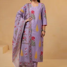 KALINI Women's Lavender Rayon Blend Printed Straight Kurta Set With Dupatta-picture-23