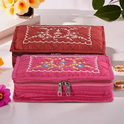 Kuber Industries Maroon & Pink 2 Pieces Embroidery Jewellery Organiser-56