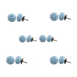 Indianshelf 6Pcs Blue & White Textured Polka Dot Ceramic Knobs-image-76