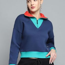 rock.it Women Colourblocked Shirt Collar Pullover Crop Sweatshirt-image-7