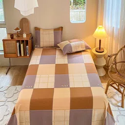 JC HOME Brown & Blue Checked 220 TC Super King Bedsheet Set-2.3 m x 2.50 m-picture-20