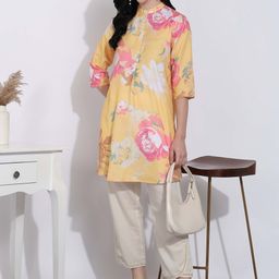 HERE&NOW Floral Printed Mandarin Collar A-Line Kurti-picture-51