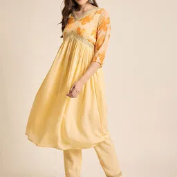 Anouk Rustic Women Floral Embroidered Regular Thread Work Kurta with Trousers-image-2