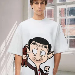 PRONK Men Mr Bean Graphic Printed Round Neck Cotton Oversized T-shirt-image-8
