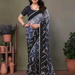 DIVASTRI Embroidered Pure Georgette Block Print Saree-picture-0
