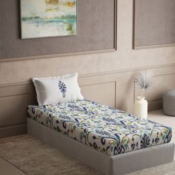 DDecor White & Blue Ethnic Motifs Cotton 144 TC Single Bedsheet Set-1.52 m X 2.24 m-image-9
