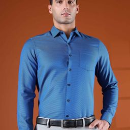 THINC Men Slim Fit Spread Collar Textured Cotton Formal Shirt-image-95