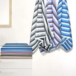 Athom Living Iris Beige & Blue 6 Pieces Striped Cotton 210 GSM Bath Towels-0