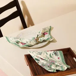 Fabindia Gulbagh 6-Pcs Off-White & Green Gulbagh Printed Cotton Table Napkins-27