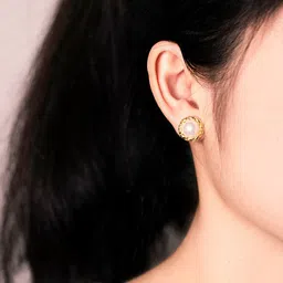 VAGHBHATT Gold-Plated Pearls Studded Circular Studs image 3
