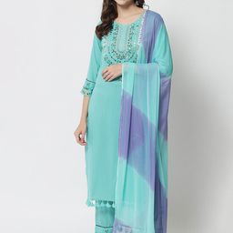 Jayalakshmi Silks Women Ethnic Motifs Yoke Design Regular Mirror Work Kurta with Trousers & With Dupatta-1