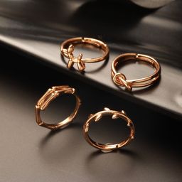 Jazz and Sizzle Gold-Plated Set Of 4 Stainless Steel Adjustable Finger Rings-42